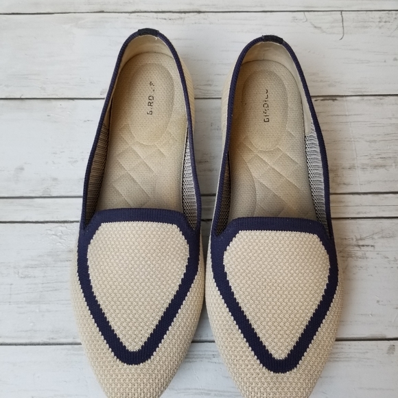 Birdies Blackbird Eggshell Navy Knit Pointed Toe Flats - Picture 3 of 10